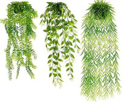Set van 3 Kunstplanten met Pot, 60/60/80 cm, Onderhoudsvrije Klimop voor Boekenkast en Balkon Decoratie, Realistische Hangplanten