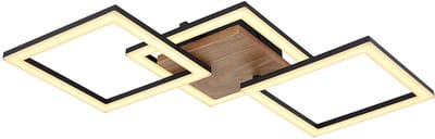 Plafondlamp LED plafondlamp hout draaibaar woonkamerlamp plafond zwart, metaal opaal, 30W 2200Lm warm wit, LxBxH 66x31x7,5 cm