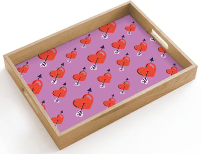 Dienblad hout 40x30 cm - Schootdienblad - Hartjes - Rood - Paars - Print - Liefde - Borrelplank rechthoek - Plateau dienbladen