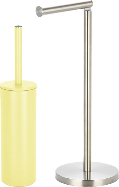 Spirella Badkamer accessoires set - WC-borstel/toiletrollen houder - metaal - geel/zilver - Luxe uitstraling