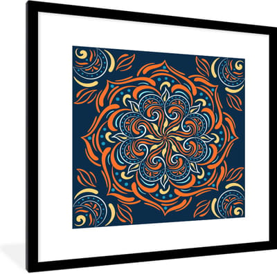 Fotolijst incl. Poster - Mandala - Oranje - Patronen - 40x40 cm - Posterlijst