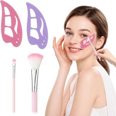Set van 4 make-up sjablonen voor perfecte eyeliner en oogschaduw, inclusief make-upkwasten, ideaal voor beginners en precisiewerk, roze en paars