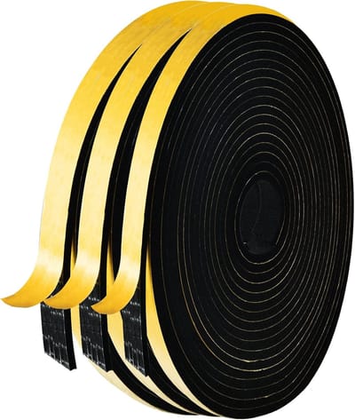 Vensterafdichting afdichtingstape, zelfklevend, 12 mm (B) x 3 mm (D)/15 m (L) hoge dichtheid, isolatie schuimrubber, vlamvertragende schuimband, deurafdichting, raam