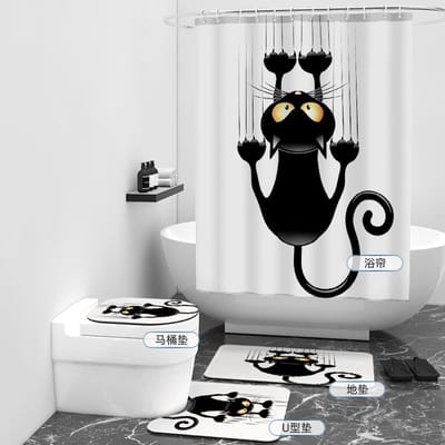 Floraweg Douchegordijn,Shower Curtain,badgordijn,badkamergordijn, dinosaurussen, katten，honden in de badkamer, digitale printen -Anti Schimmel - Inclusief 12 ringen -met 12 stuks douchegordijnhaken – Waterdicht -Wasbaar- Polyester - 180x200 cm
