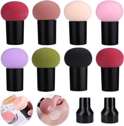 8-delige Paddenstoel Poeder Puff Set, Makeup Spons met Handvat voor Foundation, Concealer en Poeder, Geschikt voor Nat en Droog Gebruik