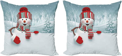 ABAKUHAUS Decoratieve kussenhoes met sneeuwpopmotief, 2 stuks, moderne accenten, dubbelzijdige digitale print, 40x40 cm, meerkleurig