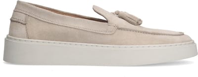 Manfield - Heren - Beige suède loafers met kwastjes - Maat 45