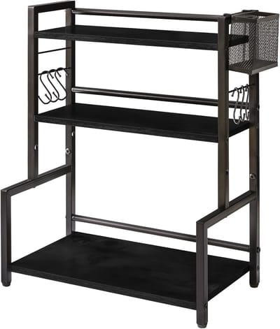 Keuken Kruidenset met Draadmand, Organiser voor Aanrecht en Kast, Inclusief 6 Haakjes voor Kruidens, Flessen en Olie, Zwart HSR006B