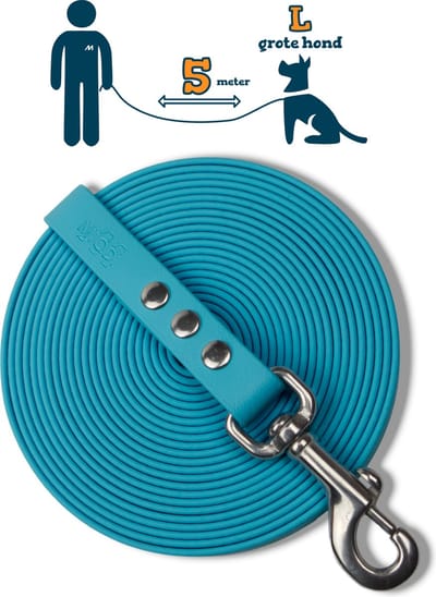 Miqdi BioThane® Sleeplijn 5 meter – zonder handvat – L/XL (19 mm) – lichtblauw – waterdicht & sterk