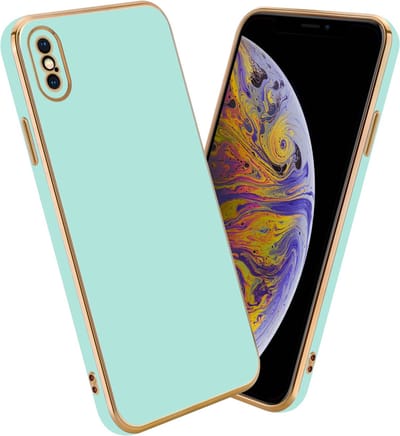 Cadorabo Hoesje geschikt voor Apple iPhone X / XS in Glossy Mintgroen - Goud - Beschermhoes Case Cover van flexibel TPU-silicone en met camerabescherming
