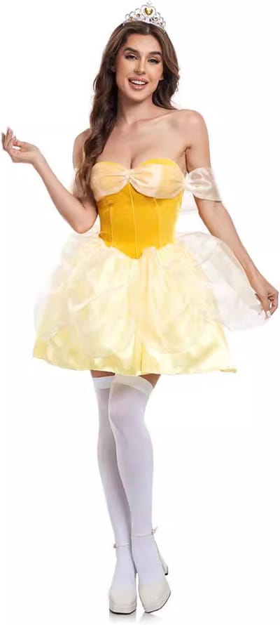Joya Party® Gele Verkleed Jurk Volwassenen | Gele speelse Jurk | Carnaval Verkleedjurk Dames | Prinsessenjurk Vrouwen | Prinses & het Beest | Carnavalskleding | Maat XS