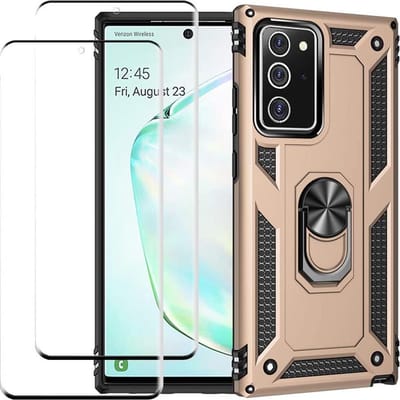 Telefoonhoesje Geschikt voor: Samsung Galaxy Note 20 hoesje Schokbestendige ring armor met 2X volledige schermdekking Screenprotector goud