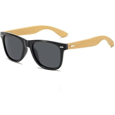 Lunettes de Soleil Carrées Vintage en Bois de Bambou Hommes Femmes Luxe Designer UV400 Lunettes en Bois pour Conduire Pêche Non Plarized Lenes black