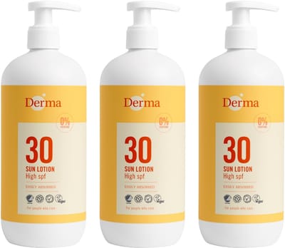Derma Sun - Zonnebrand SPF30 - 3 x 500 ml - Waterbestendig - UVA en UVB Bescherming - Parfumvrij - AllergyCertified - Met Glycerine en Vitamine E