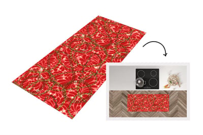 Keukenloper - Loper keuken - Patronen - Goud - Ketting - Rood - 120x50 cm - Keukenloper vinyl
