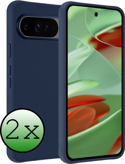 Hoesje 2 Stuks - Geschikt voor Google Pixel 9 Pro - Sterk & Shockproof - Case Siliconen - Back Cover - Telefoon Hoes - Donkerblauw