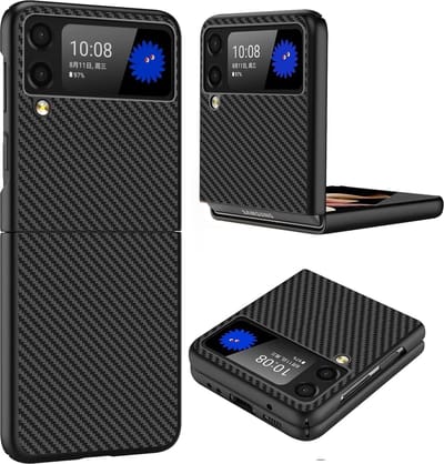 Hoesje Geschikt Voor Samsung Galaxy Z Flip 4 hoesje Carbon Fiber Slim Protective Cover zwart - Hoesje Hoesje Geschikt Voor Samsung Galaxy Z Flip 4 Silicone hoesje