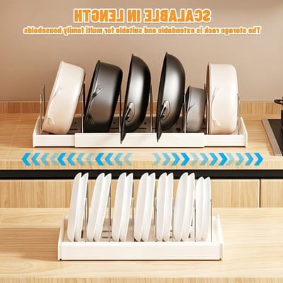 Verstelbare pannendekselhouder en keukenorganizer met 9 verdelers, uitbreidbare lade voor optimale ruimtebesparing en efficiëntie in de keuken