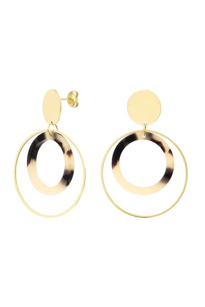 Dames oorbellen - Double round - Goud met beige - Hangers Oorhangers