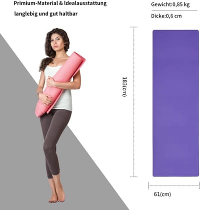 Yogamat voor Gymnastiek en Pilates - Antislip, 6 mm Dikte met Draagriem, 183 x 61 x 0,6 cm