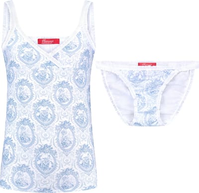Exclusief Luxueus Kinder ondergoed Luxe mooi zacht blauw Girly ondergoed setje van Hanssop met fashionable elastische rand details en in een luxe exclusieve Hanssop Blue Toile design, Meisjes setje bestaande uit een Hemd met bijpassende Tanga, 116