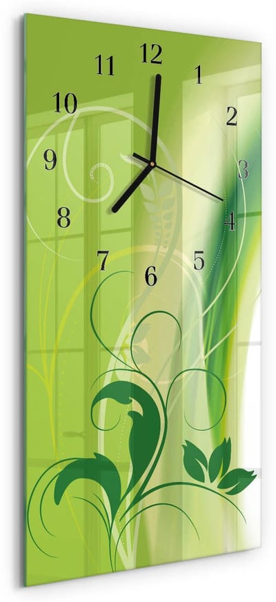 Tulup Wandklok - Bloemenpatroon Glazen Klok Met Print - 30x60 cm - Groente Moderne Glazen Wandklok - Zwarte Handen - Rechthoekige Wandklok - Decoratieve Glazen Klok - Glazen Wandklok Design