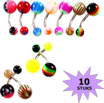 Fako Bijoux® - Navelpiercing - Acryl & RVS - Print - 10 Stuks