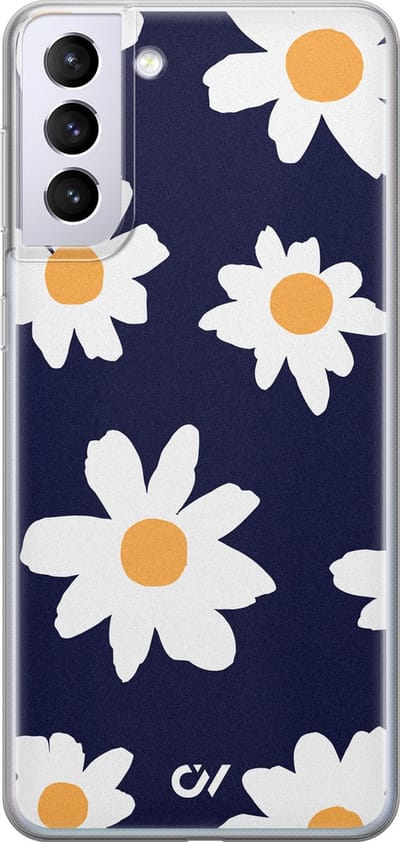 Hoesje geschikt voor Samsung Galaxy S21 Plus hoesje - Sweet Daisies - - Blauw - - Casevibes