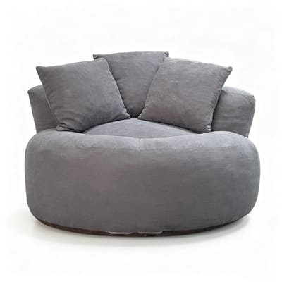 Grote Ronde Zitzak Stoel - Corduroy Vloerstoel Grijs - Comfortabele Lounge Stoel - Voor Woonkamer & Slaapkamer - 120x120x65 cm