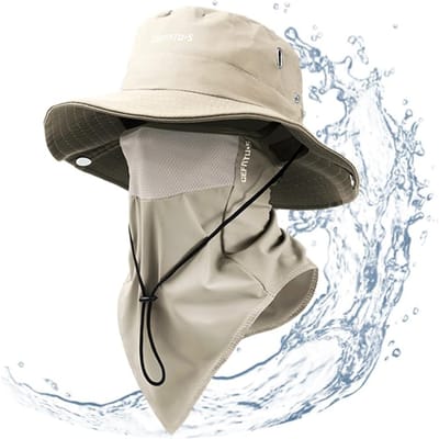 2 pièces Chapeau de soleil à larges bords, Chapeau de pêche, Pour la pêche à la plage, la randonnée, le camping, Avec masque en soie rafraîchissant pour bloquer les moustiques(Chapeau + Masque) gray