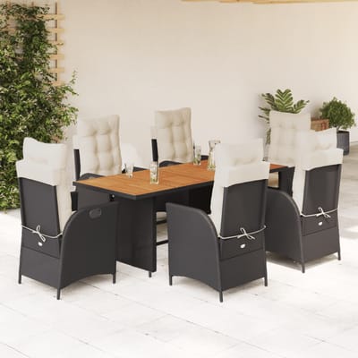 vidaXL - 7-delige - Tuinset - met - kussens - poly - rattan - zwart
