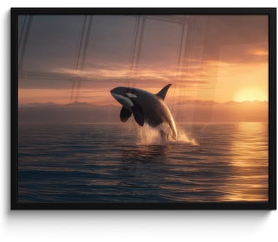 Poster in lijst - Fotolijst 80x60 cm - Posters - Orka - Zee - Zonsondergang - Posterlijst zwart - Decoratie - Wanddecoratie woonkamer - Muurdecoratie slaapkamer
