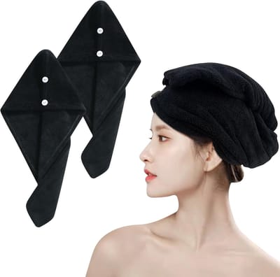 Famanu - Set van 2 microvezel haarhanddoeken, sneldrogend en super absorberend met knoop – Wit