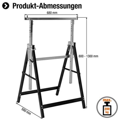 Inklapbare Metalen Werkbok 200 kg met Variabele Werkhoogte van 800-1300 mm