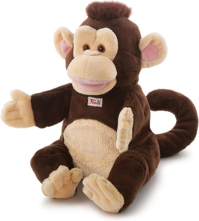 Trudi - Puppets Handpop Aap 21 cm - Handgemaakt in Italie - Zacht pluche - Knuffeldier voor jongens en meisjes - Bruin - 15x21x20 cm maat S