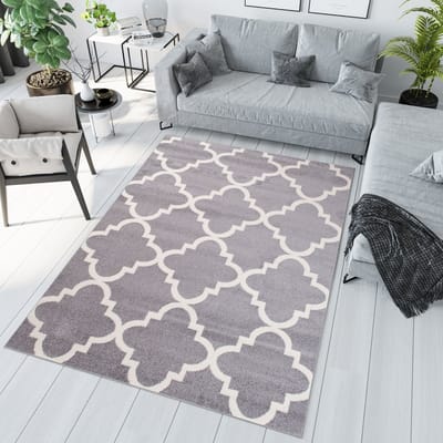 Tapiso Jawa Vloerkleed Grijs Laagpolig Trellis Modern Tapijt Maat- 80x150