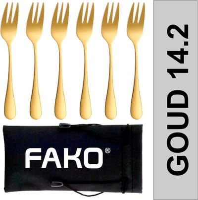 Fako Bijoux - 6x Gebaksvork / Dessertvork Classic - Vork - Vorkjes - 14cm - Goud - 6 Stuks