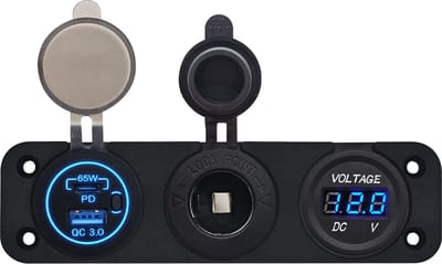 ProRide 12V USB Autolader 2 Poorten - 65W/QC3.0 - Voltmeter en 12V/24V Sigarettenplug - Drievoudig inbouw