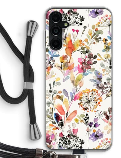Case Company® - Hoesje met koord geschikt voor Samsung Galaxy A14 hoesje met Koord - Wilde grassen - Telefoonhoesje met Zwart Koord - Bescherming aan alle Kanten en Over de Schermrand