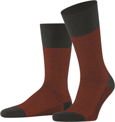 FALKE Airport Herringstripe eenkleurig wol katoen sokken heren bruin - maat 39-42