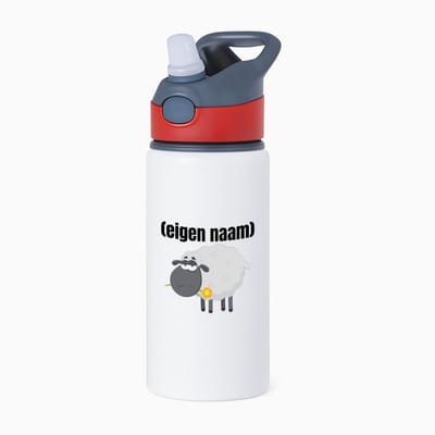 Hacebo® - schaap met eigen naam waterfles met rietje rood - Schaap - boeren/schapen liefhebbers - iemand die houdt van schapen - verjaardag - cadeau - kado - geschenk - water fles - 650ML