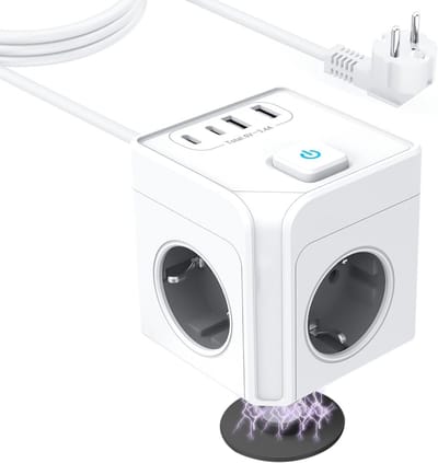 Stopcontacten met USB en Magnetische Basis - 7-in-1 Kubus met 3 Compartimenten - 3680W/16A Wandcontactdoos voor Kantoor en Thuis