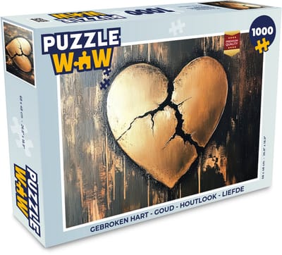 Puzzel Gebroken hart - Goud - Houtlook - Liefde - Legpuzzel - Puzzel 1000 stukjes volwassenen