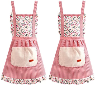 Dailygoods- Keukenschort 2 stuks - Verstelbaar - Katoen/Linnen - Zakken - Geschikt voor heren/dames - Ideaal voor barbecue/koken - Schort