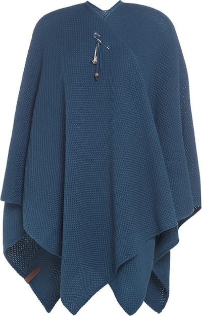Knit Factory Jazz Gebreid Omslagvest - Dames Poncho - Wikkelvest - Gebreide donkerblauwe poncho - Gebreide mantel - Winter poncho - Dames cape - One Size - Petrol