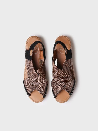 Dames espadrille met sleehak en veelkleurige elastische bandjes | MASAI