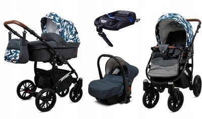 BabyLux® Kinderwagen 4in1 – OPTIMAL - GREY MORO BLACK FRAME - Opklapbare Wandelwagen incl. Reiswieg, Multifunctionele Buggy Sportstoel, Autostoel, ISOFIX basisstation - Combi-kinderwagen met Luiertas, Regenhoes, Klamboe