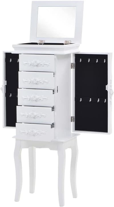 Sieradenkast MDF - Juwelendoos - Sieraden Opbergen - Robuuste Houten Poten - 34 x 26 x 94 cm - Wit