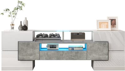 TV-lowboard - 145 cm - LED en Glasoppervlak - Hoogglans en Modern Design - Hout en Glas - Wit