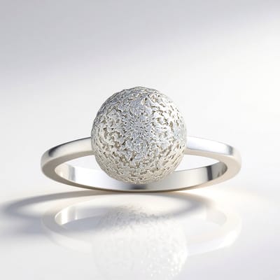 Cavill - Zilveren Ring Dames - 925 Sterling Zilver Geplatineerd - Gestructureerde Bol - Minimalistisch Modern Elegant Monosono Collection